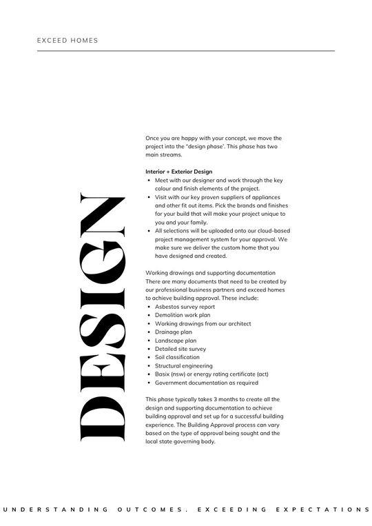 Design stage page from the Exceed Homes build-approach booklet