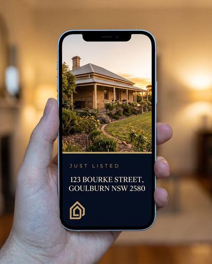 Just-listed social media template shown on a phone
