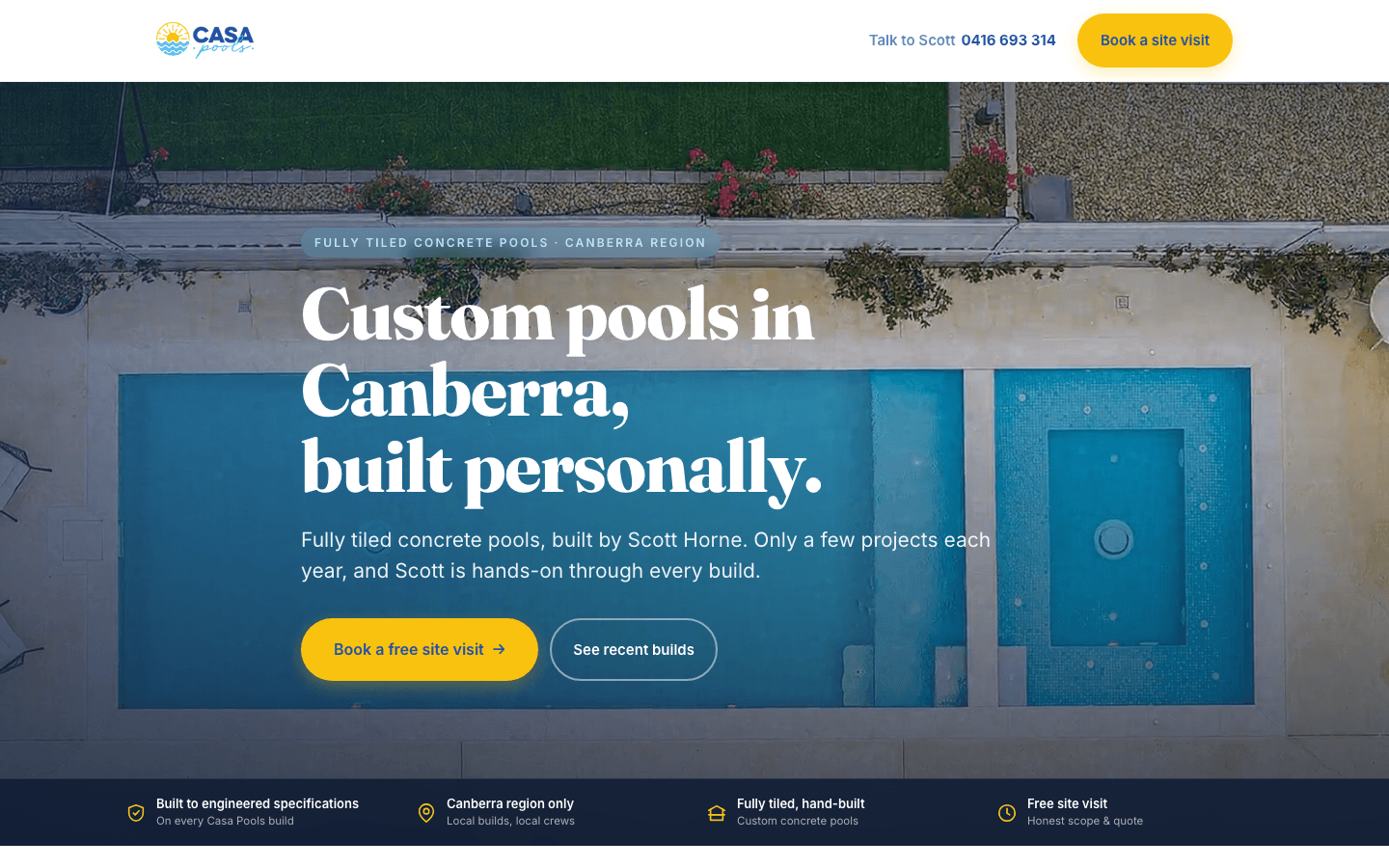 Casa Pools website designed by Patorama